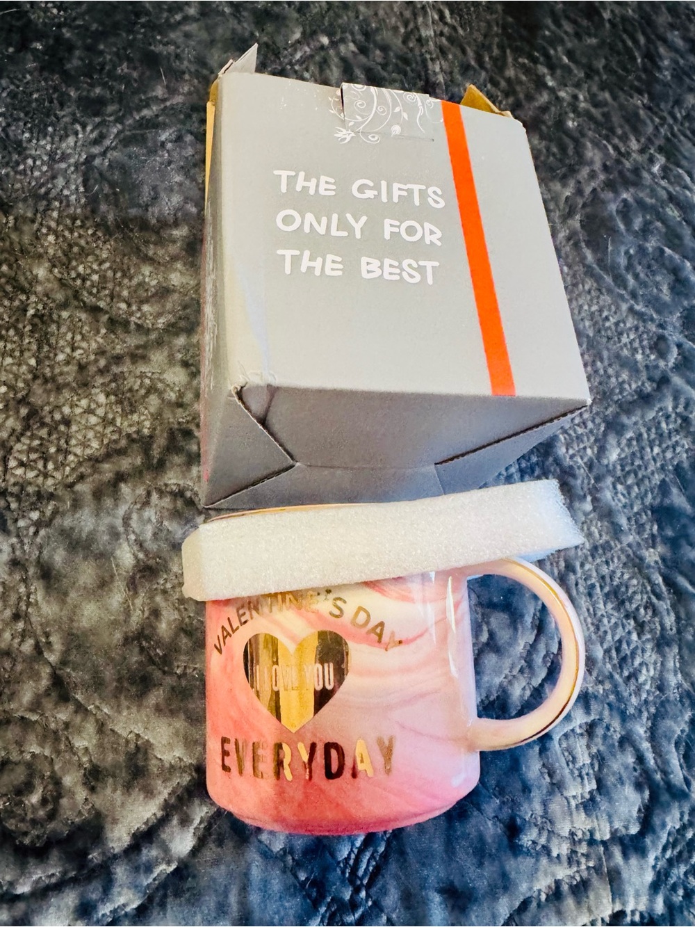 Valentine Pink Marble Heart Mug with Gold Lettering (graphic saying)